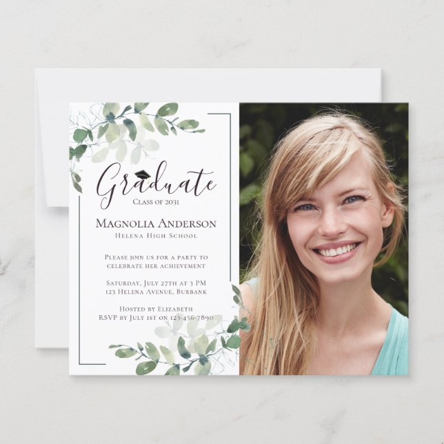 BUDGET Photo Eucalyptus Graduation Invitation (Front)