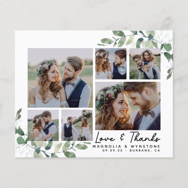 Budget Photo Eucalyptus Wedding Thank You Card (Front)