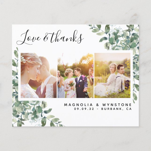 Budget Photo Eucalyptus Wedding Thank You Card (Front)