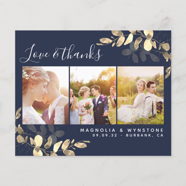 Budget Photo Eucalyptus Wedding Thank You Card (Front)