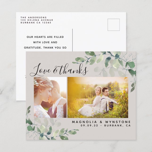 Budget Photo Eucalyptus Wedding Thank You Postcard (Front/Back)