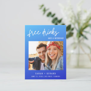 Budget Photo Funny Free Drinks and a Wedding Announcement Postcard