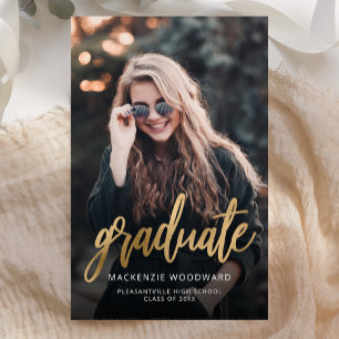 Budget Photo Gold Script Graduation Announcement