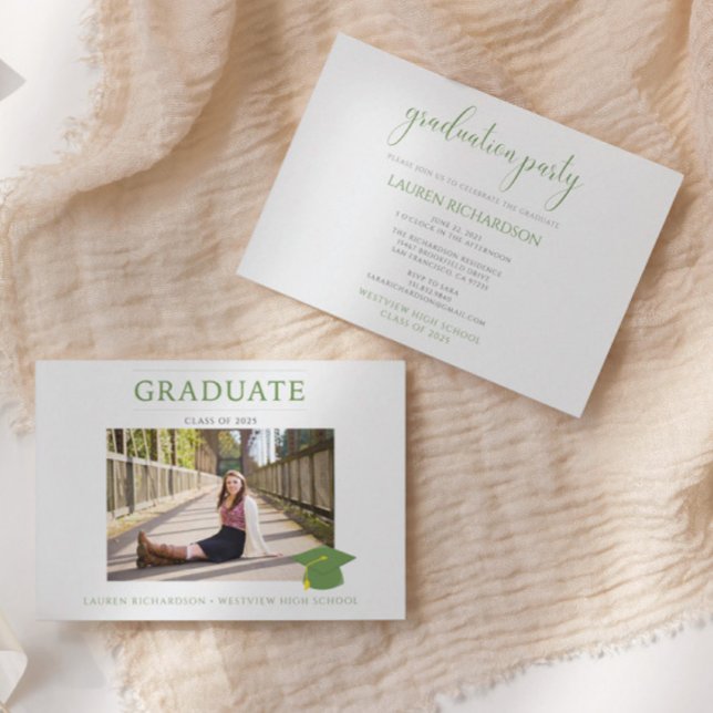 Budget Photo Graduation Party Green & White Invitation (Creator Uploaded)