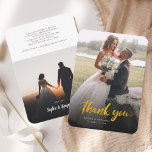 Budget Photo Hand-Lettered Wedding Thank You Card<br><div class="desc">A great and thoughtful way to thank your friends,  family,  and coworkers who graced you their presence on your your wedding day with this modern photo thank you cards with script hand lettered gold effect "thank you" 

Photos on both the front and the reverse of this card</div>