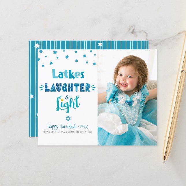 Budget Photo Hanukkah Latkes Laughter Light Card (Front/Back In Situ)