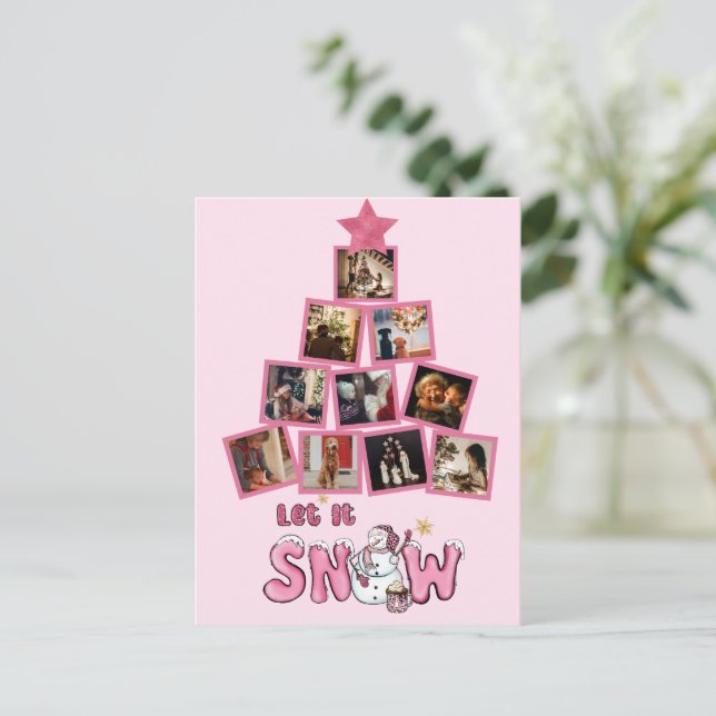 Budget Photo Let it Snow Pink Christmas Postcard (Standing Front)