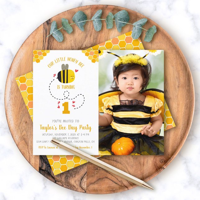 Budget Photo Little Honey Bee Birthday Invitation (Creator Uploaded)