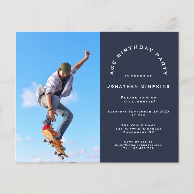 Budget Photo Man Any Age Birthday Navy Invite (Front)