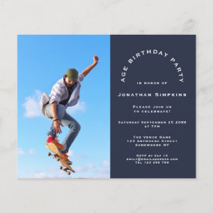 Budget Photo Man Any Age Birthday Navy Invite