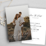 Budget photo modern elegant wedding save the date<br><div class="desc">Boho minimalist photo overlay BUDGET affordable wedding save the date card template with your custom engagement picture and a trendy handwriting chic romantic calligraphy script.                  Personalize it with your photo and details!</div>