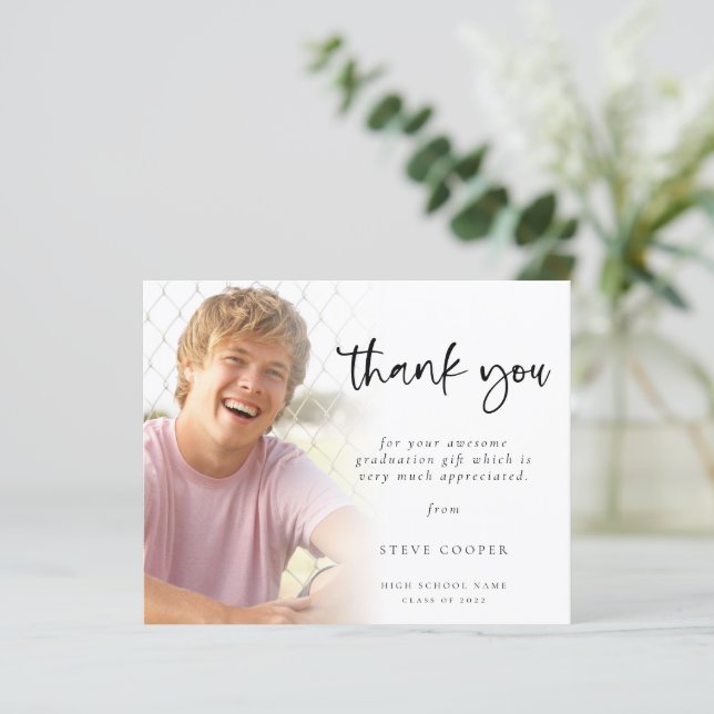 Budget Photo Modern Script Graduation Thank You (Standing Front)