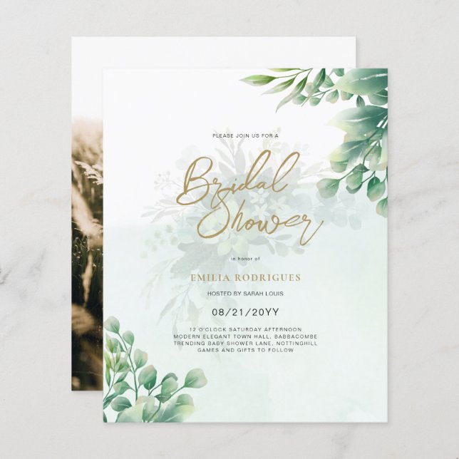 Budget Photo Nuptiale Douche Invitation Feuille Ru (Devant / Derrière)