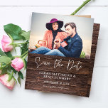 Budget Photo on Wood B Rustic Save the Date<br><div class="desc">** SATIN PAPER IS PAPER THIN. UPGRADE THE PAPER FOR A THICKER PAPER. HAS AN OPTION FOR ENVELOPES. *** Save money on formal invitations with this smaller invitation that has an option for envelopes. Get your guests ready for the amazing wedding with your Photo on Wood B Rustic Save the...</div>