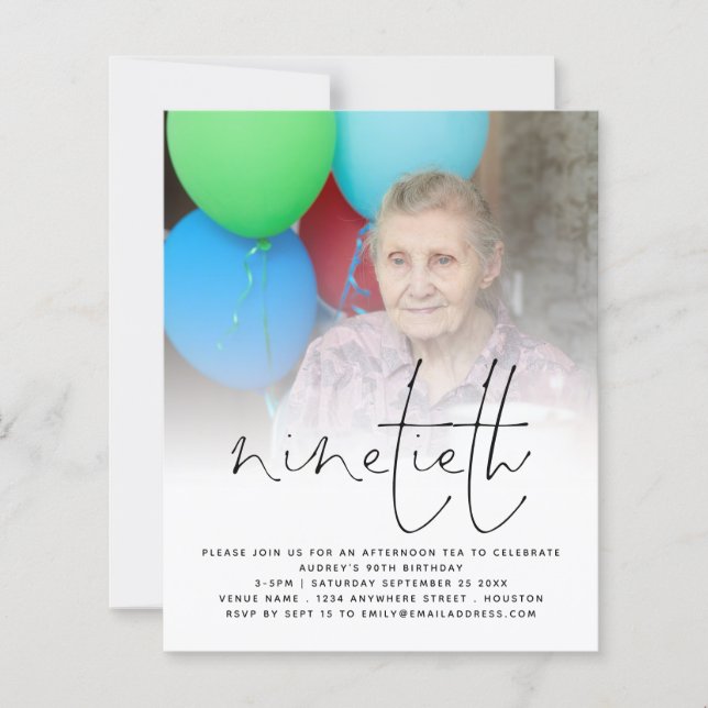 Budget Photo Overlay Script 90th Birthday Invite (Front)