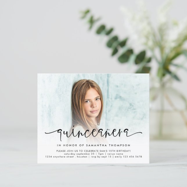 Budget Photo Overlay Script Quinceañera Invite (Standing Front)