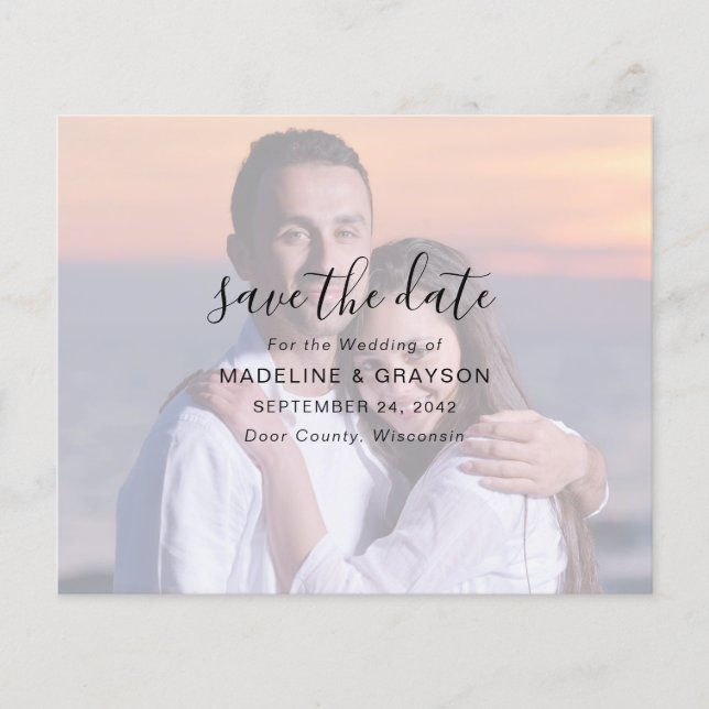 BUDGET Photo Overlay Script Wedding Save The Date (Front)