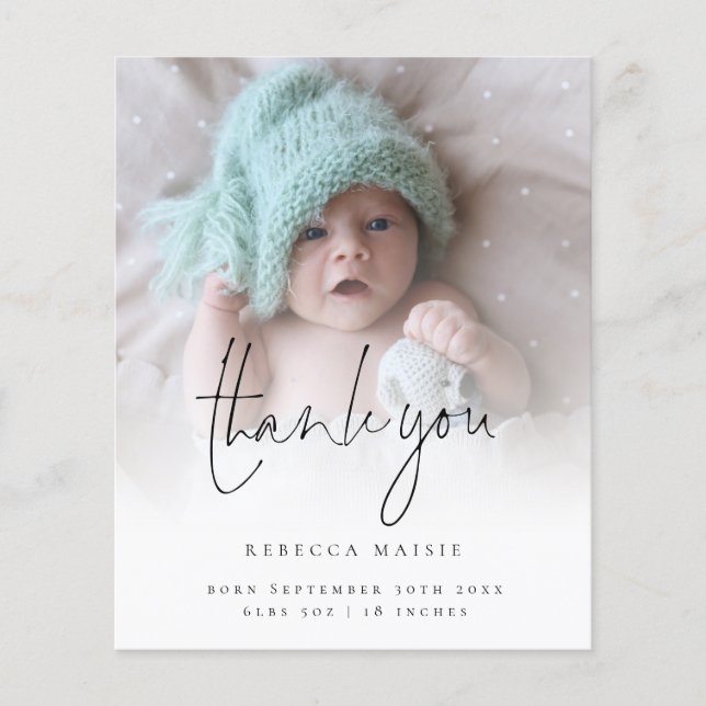 Budget Photo Overlay Thank You Birth Announcement (Front)