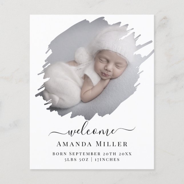 Budget Photo Overlay Welcome Birth Announcement Flyer (Front)