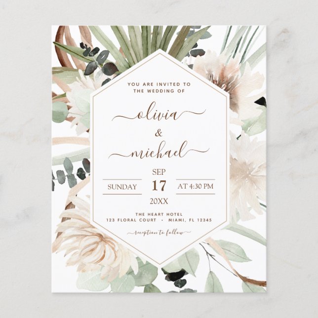 Budget Photo Pampas Grass Boho Wedding Flyer (Front)
