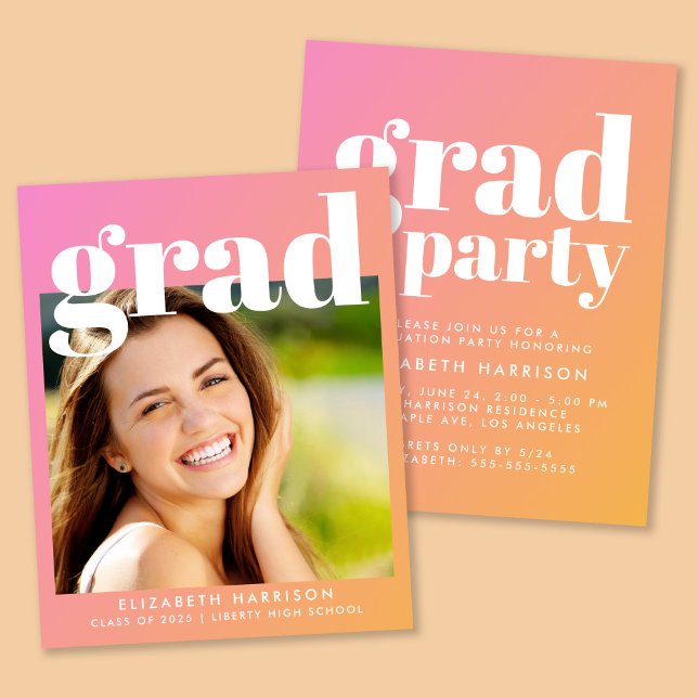 Budget Photo Pink Orange Graduation Party Invite (Creator Uploaded)