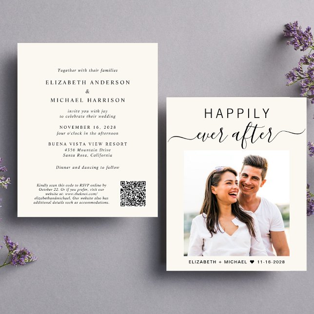 Budget Photo QR Code All In One Wedding Invitation (Our user-friendly template allows you to easily upload a photo and customize your invitation)