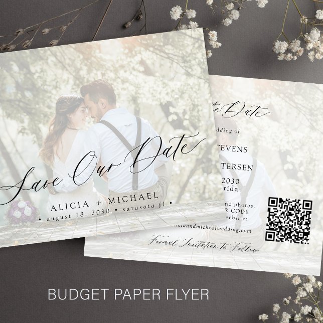 Budget photo QR CODE elegant wedding save the date Flyer (Creator Uploaded)