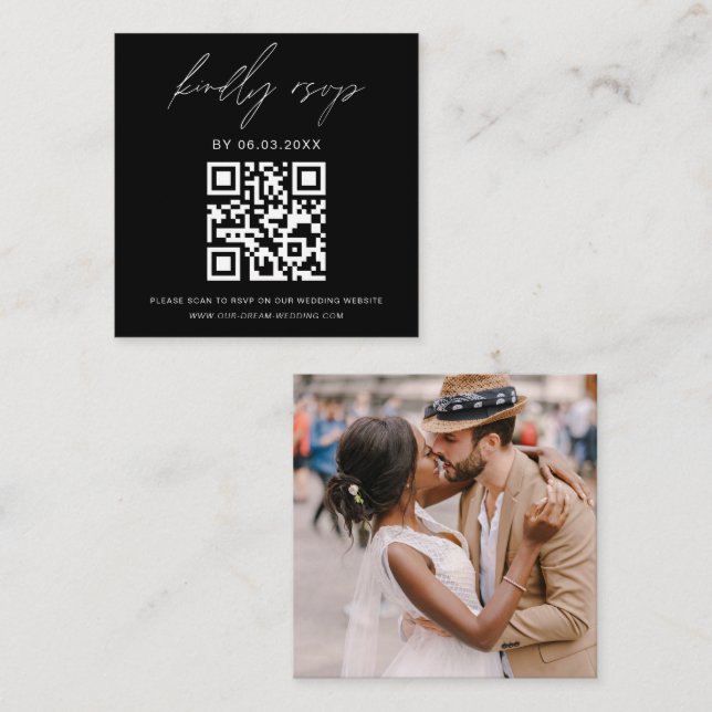 Budget Photo QR Code Minimalist RSVP Wedding Enclosure Card (Front/Back)