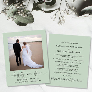 Budget Photo QR Code Sage Wedding Reception Invite
