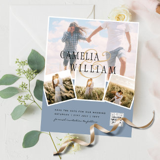 BUDGET PHOTO QR CODE Save The Date Dusty Blue Flyer
