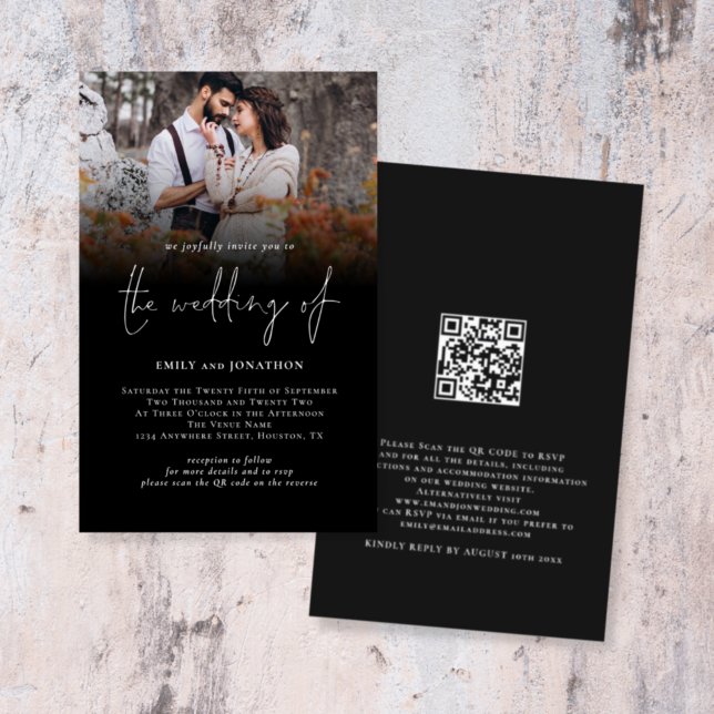 Budget Photo QR Code Script Wedding Black Invite (Creator Uploaded)