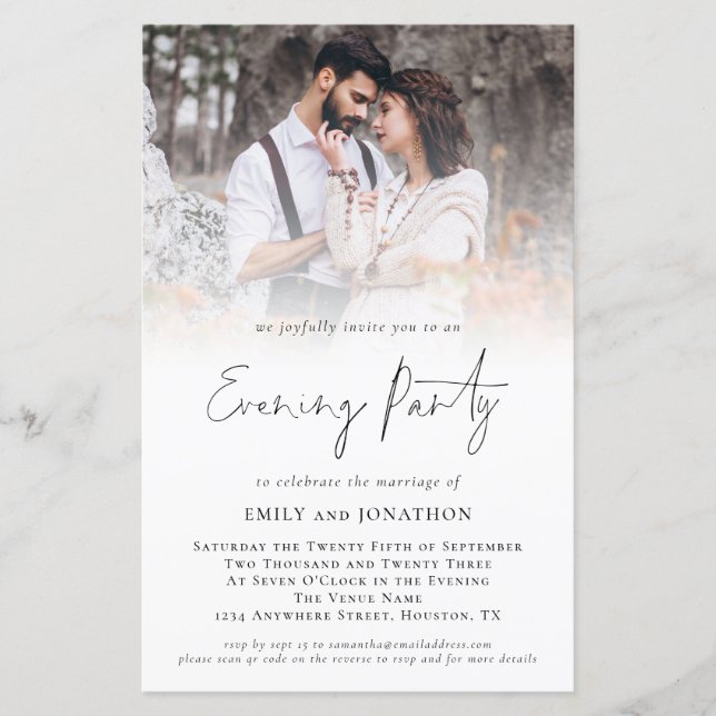 Budget Photo QR Code Wedding Evening Party Invite (Front)