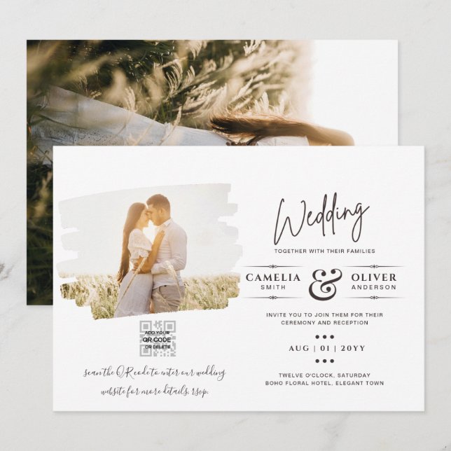 BUDGET PHOTO QR CODE Wedding Invite RSVP Details (Front/Back)