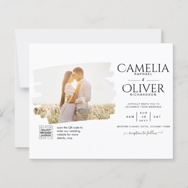 BUDGET PHOTO QR CODE Wedding Invite RSVP Details (Front)