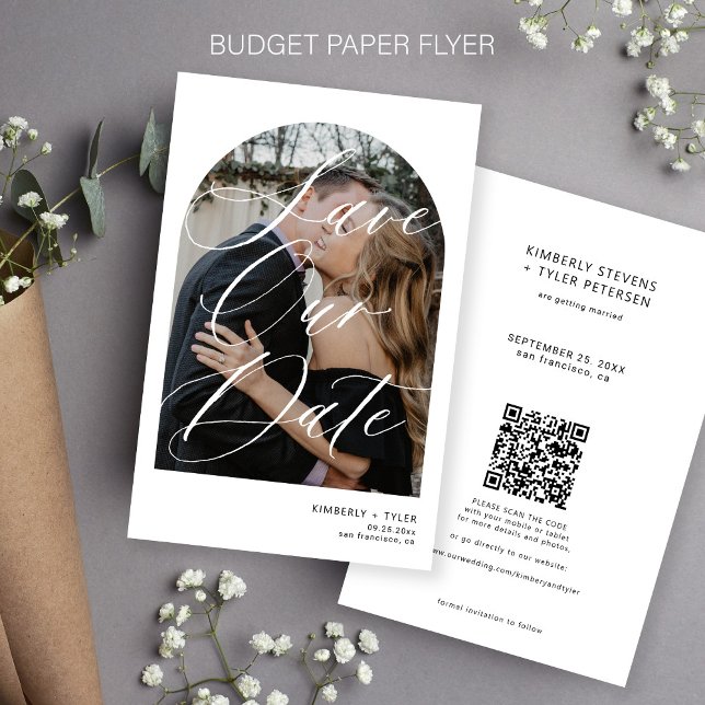 Budget photo QR CODE white wedding save the date Flyer (Creator Uploaded)