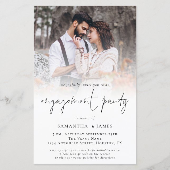 Budget Photo QR Script Engagement Party Invitation (Front)