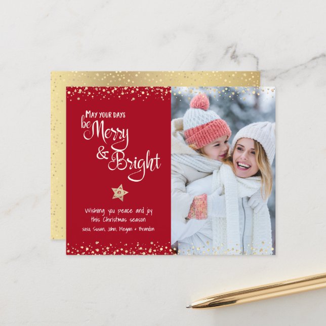 Budget Photo Red Days Be Merry Bright Script Card  (Front/Back In Situ)