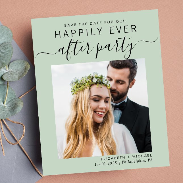 Budget Photo Sage Wedding Reception Save The Date (A stylish save the date announcement for a reception to celebrate your elopement or private wedding)