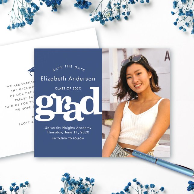 Budget Photo Save Date Graduation Navy Invitation (Creator Uploaded)