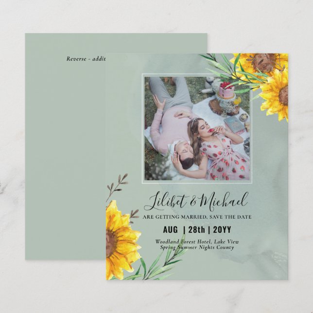 BUDGET Photo Save Date or Wedding Invite Sunflower (Front/Back)