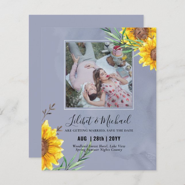 BUDGET Photo Save Date or Wedding Invite Sunflower (Front/Back)