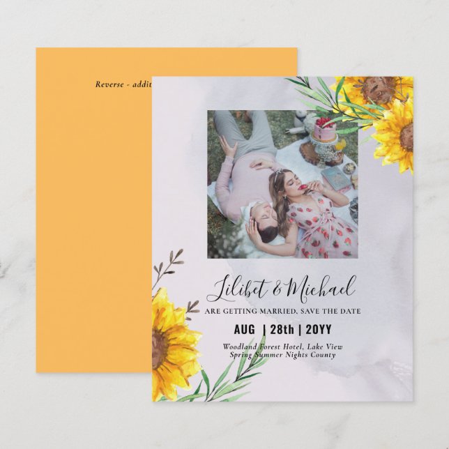 BUDGET Photo Save Date or Wedding Rustic Sunflower (Front/Back)