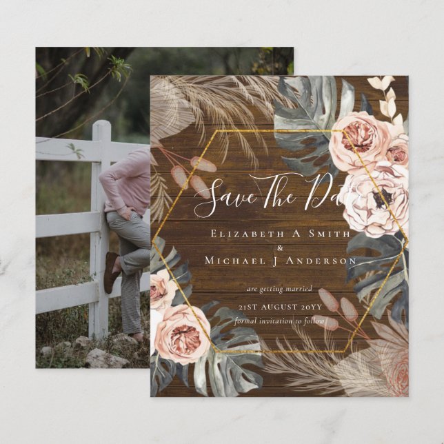 BUDGET Photo Save Dates PAMPAS Coral Tropical (Front/Back)