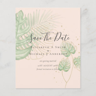 BUDGET Photo SAVE DATES Topical Leaves Gold Flyer