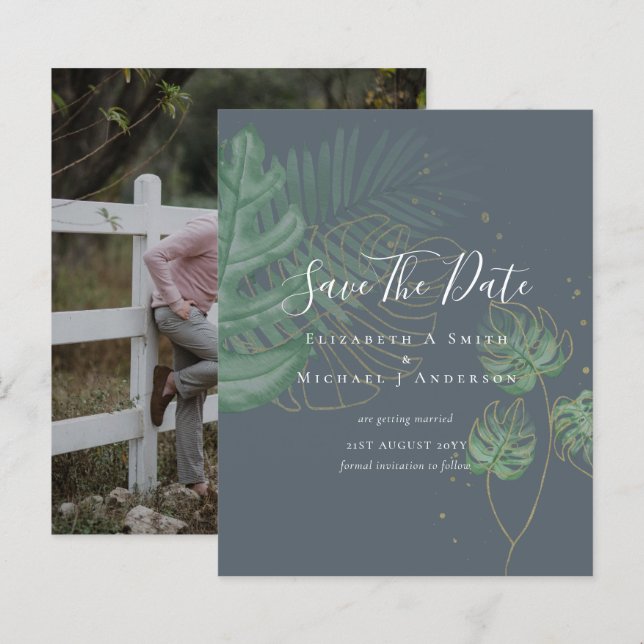 BUDGET Photo SAVE DATES Topique Feuille Gold (Devant / Derrière)