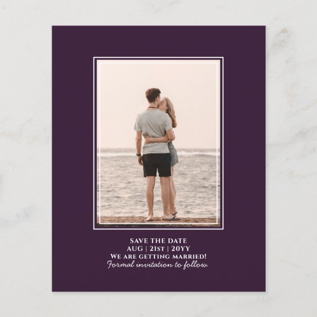 BUDGET Photo Save the Date Plum Purple Wedding Flyer (Front)