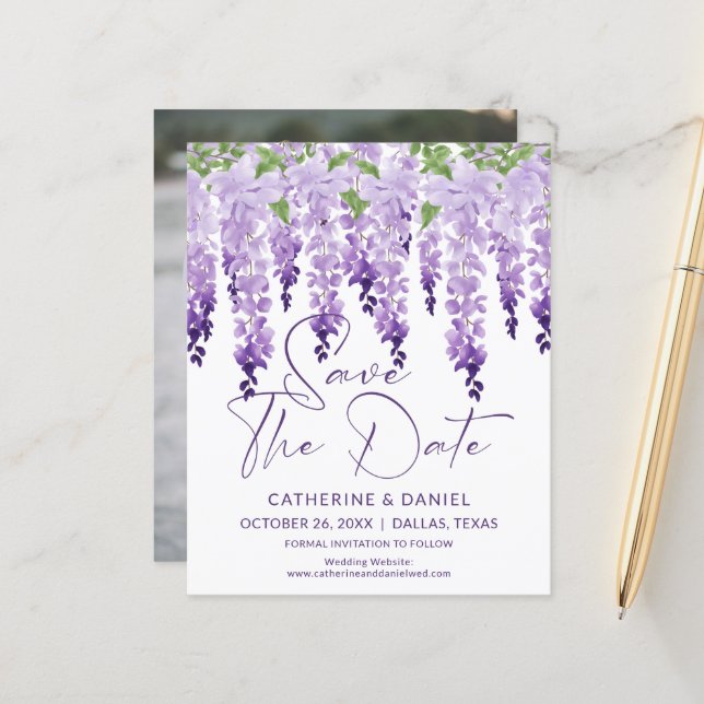 Budget Photo Save The Date Wisteria Wedding (Front/Back In Situ)
