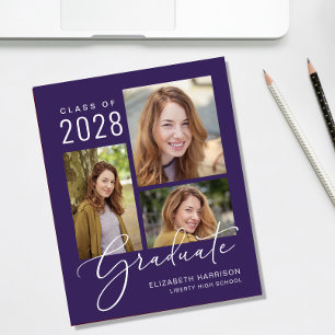 Budget Photo Script Purple Graduation Announcement