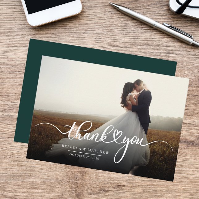 Budget Photo Script Wedding Thank You Card (Modern Photo Script Wedding Thank You Note Card)