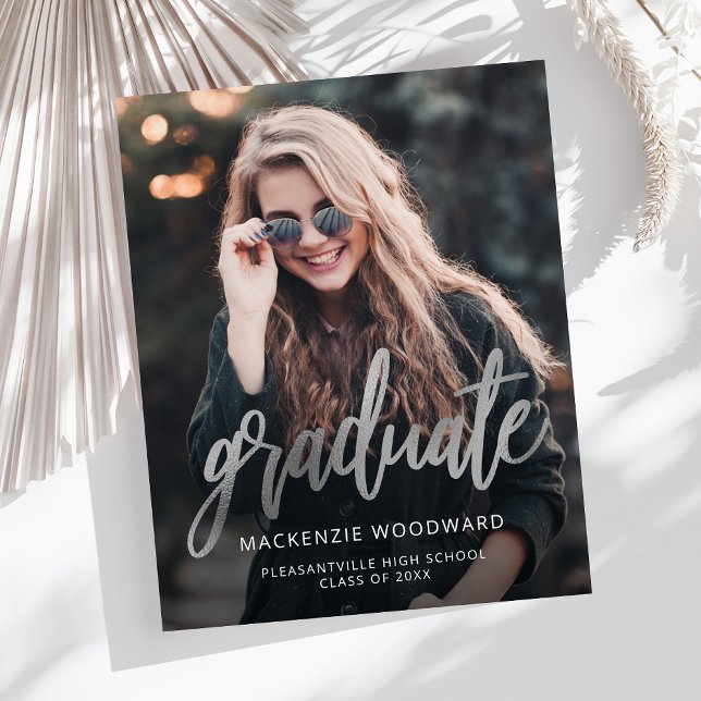 Budget Photo Silver Script Graduation Announcement (Creator Uploaded)